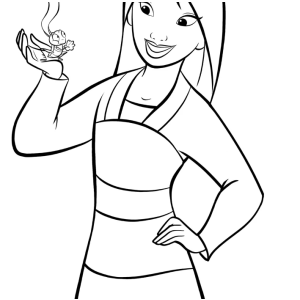 Mulan com Mushu no ombro para colorir