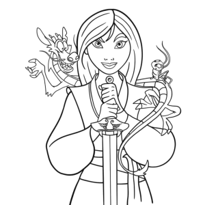 Mulan com o uniforme do exército para colorir