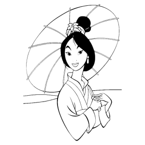 Mulan com sombrinha chinesa para colorir