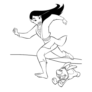 Mulan correndo com Cri-Kee para colorir