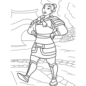 Mulan de armadura em pé para colorir