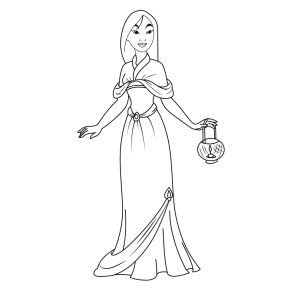 Mulan de vestido com o pente de flor para colorir