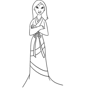 Mulan de vestido com os braços cruzados para colorir