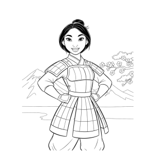 Mulan disfarçada de soldado Ping para colorir