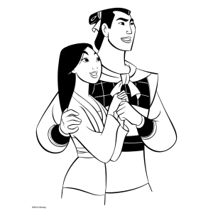 Mulan e Li Shang abraçados para colorir