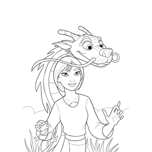 Mulan e o dragão Mushu para colorir