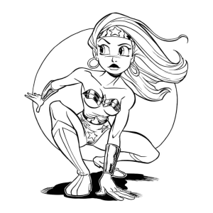 Mulher-Maravilha agachada pronta para o ataque para colorir