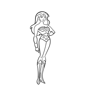 Mulher-Maravilha em pé estilo animação clássica para colorir