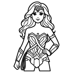 Mulher-Maravilha fofinha com o laço da verdade para colorir