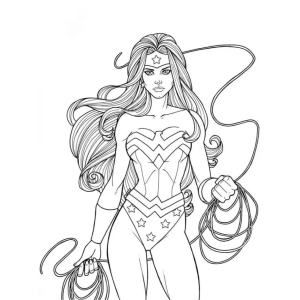 Mulher-Maravilha segurando o laço da verdade em estilo realista para colorir