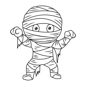 Múmia assustando com as mãos para cima para colorir