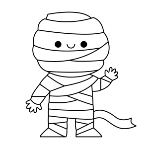 Múmia fofinha acenando para colorir