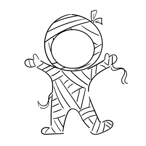 Múmia pequena de braços levantados para colorir