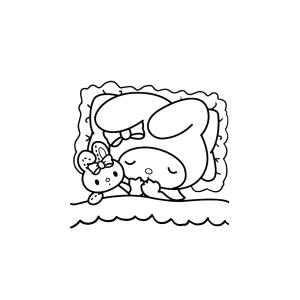 My Melody com fita e lacinho na moldura para colorir