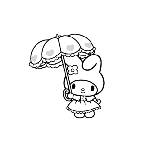 My Melody com guarda-chuva de corações para colorir