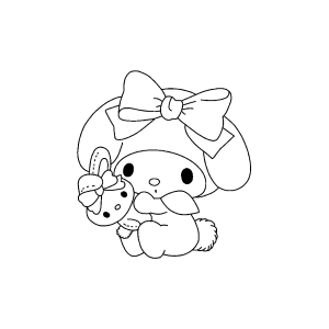 My Melody com laço grande e coelhinho para colorir