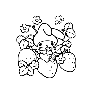 My Melody com morangos e flores para colorir