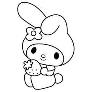 My Melody com um morango no colo para colorir