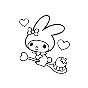 My Melody correndo com um coração para colorir