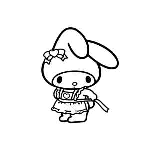 My Melody de vestido com um doce na mão para colorir