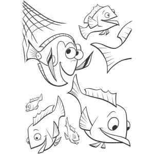 Nemo brincando com os amigos peixes para colorir