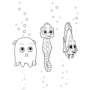 Nemo com os amigos do aquário para colorir