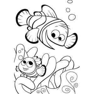 Nemo e Dory entre os corais para colorir