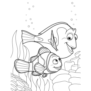 Nemo nadando entre as anêmonas para colorir