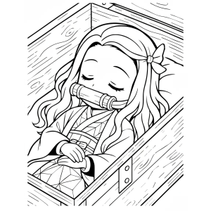 Nezuko dormindo dentro da caixa para colorir