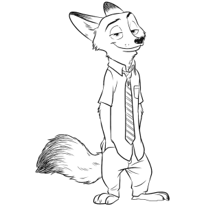 Nick Wilde de pé com a gravata para colorir