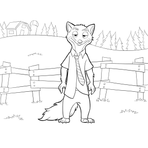 Nick Wilde encostado na cerca para colorir