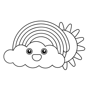 Nuvem feliz com arco-íris e sol para colorir