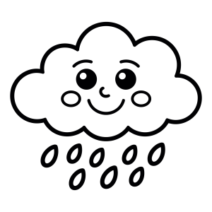Nuvem sorridente soltando pingos de chuva para colorir