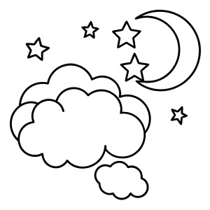 Nuvens com a lua e as estrelas para colorir