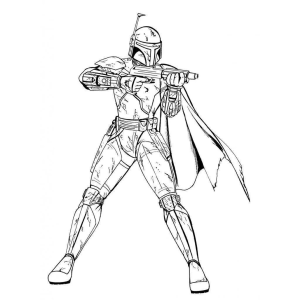 O Mandaloriano mirando o blaster para colorir