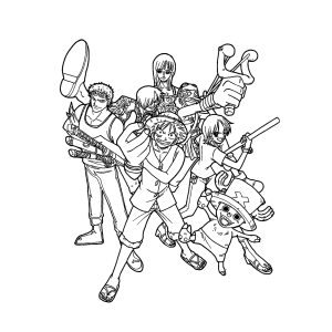Os Piratas do Chapéu de Palha reunidos para colorir