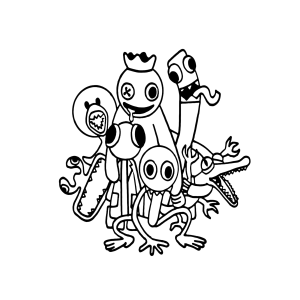 Os Rainbow Friends em grupo para colorir