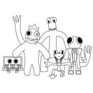 Os Rainbow Friends na sala de jogos para colorir