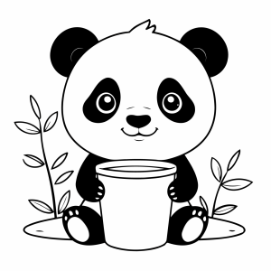 Panda abraçando um pote de bambu para colorir