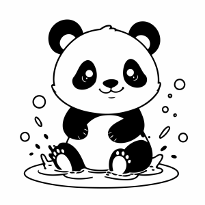 Panda brincando na poça de água para colorir
