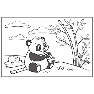 Panda comendo bambu ao pôr do sol para colorir