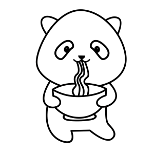 Panda comendo macarrão na tigela para colorir