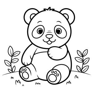Panda fofo entre folhinhas para colorir