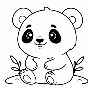 Panda gordinho sentado com folhinha para colorir