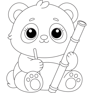 Panda kawaii de olhos grandes com bambu para colorir