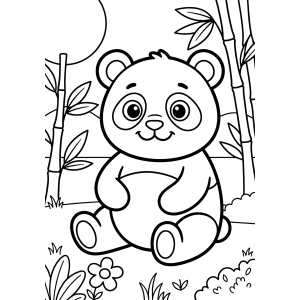 Panda sentado embaixo dos bambus para colorir