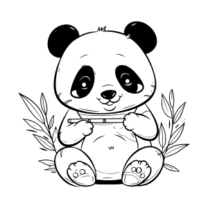 Panda sorridente deitado entre plantas para colorir