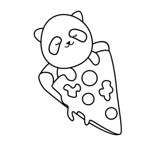 Panda surfando numa fatia de pizza para colorir