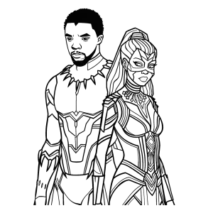 Pantera Negra com as guerreiras de Wakanda para colorir
