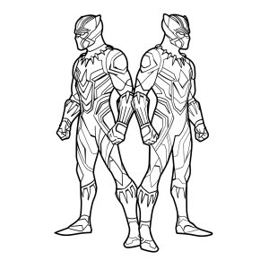 Pantera Negra em duas poses de guerreiro para colorir